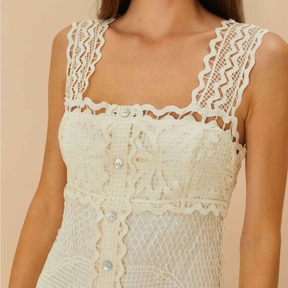 Farm Rio Off-White Nautical Guipure Maxi Dress Size Medium New with tags - Picture 3 of 6